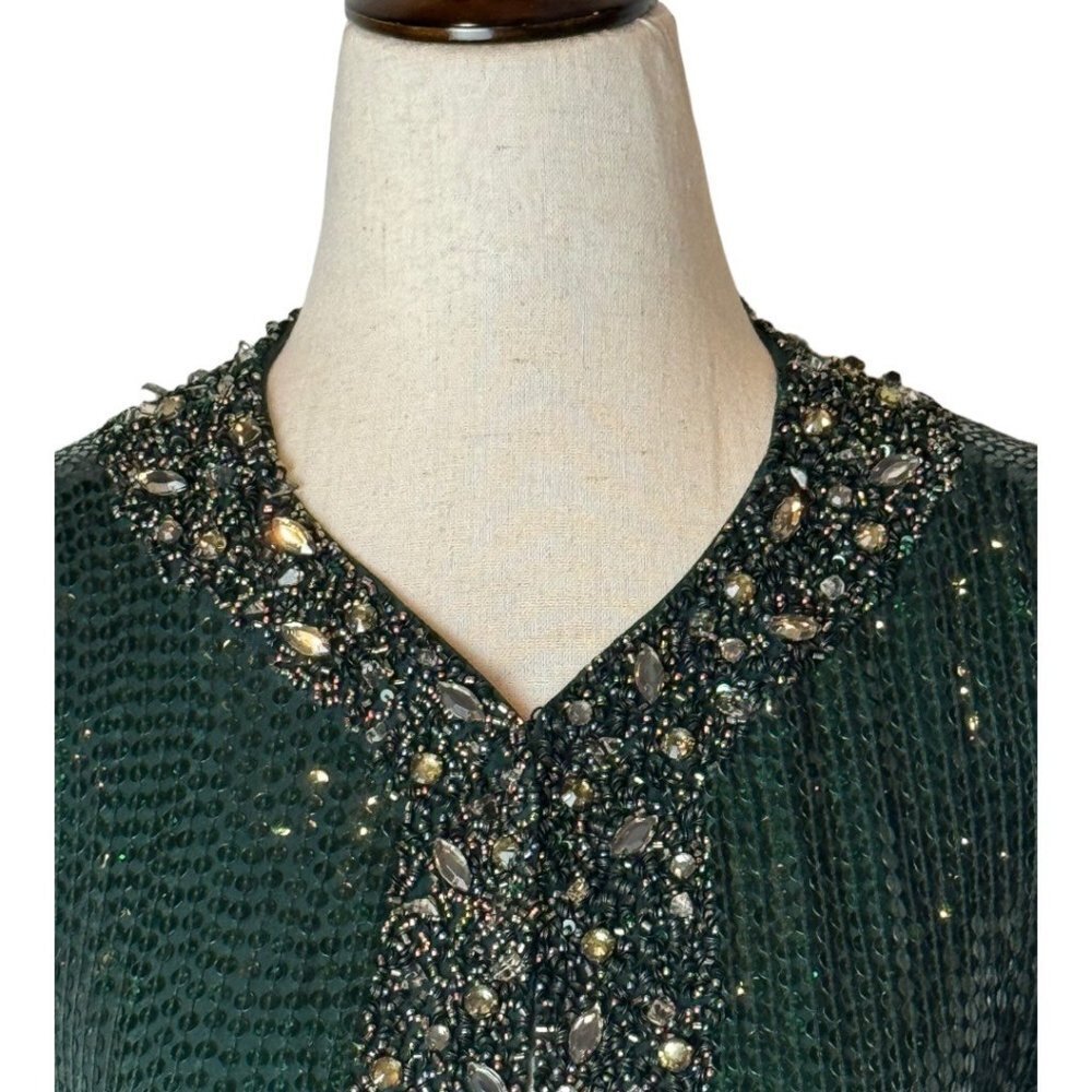 Haute Hippie Emerald Sequin Long Cape - Picture 7 of 15
